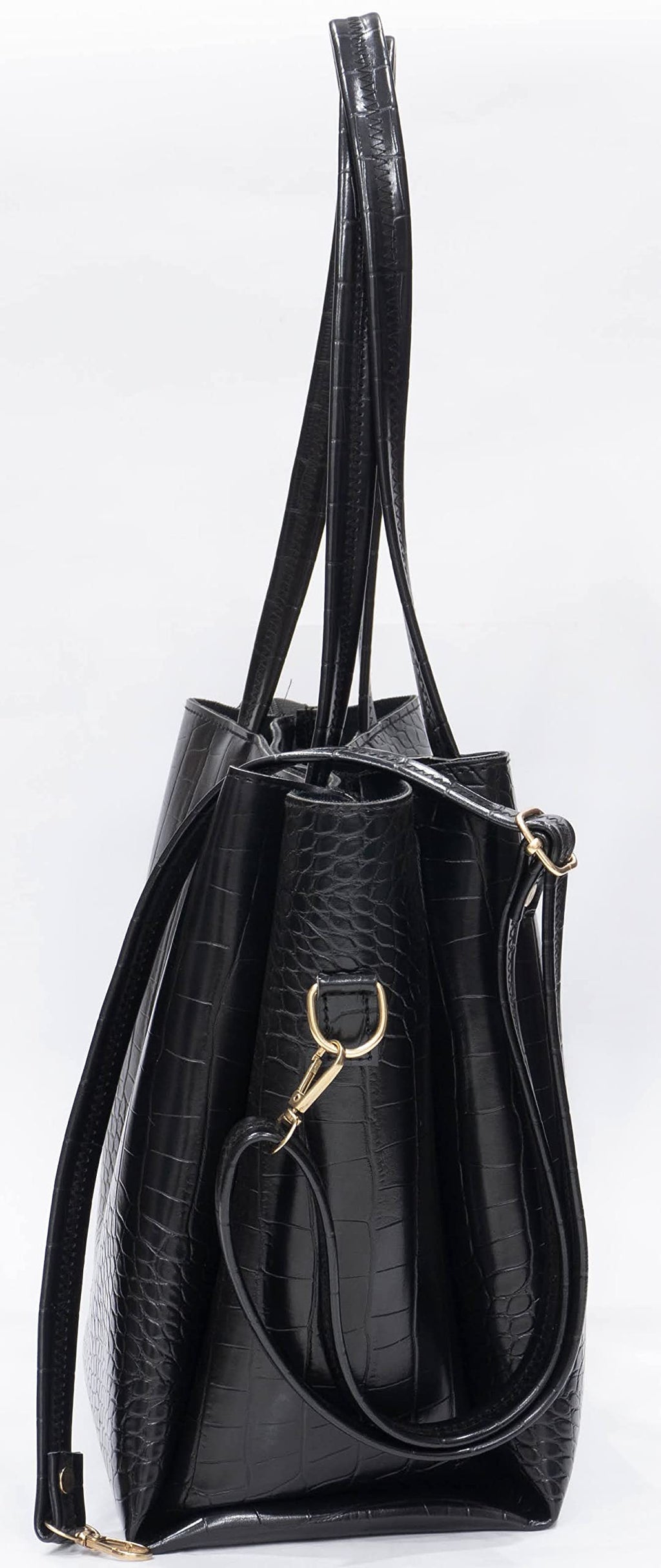 Carrylux Large Capacity Croco Pattern Tote Bags For Womens Big Purses And Handbags Ladies Big Shoulder Bag (Black)