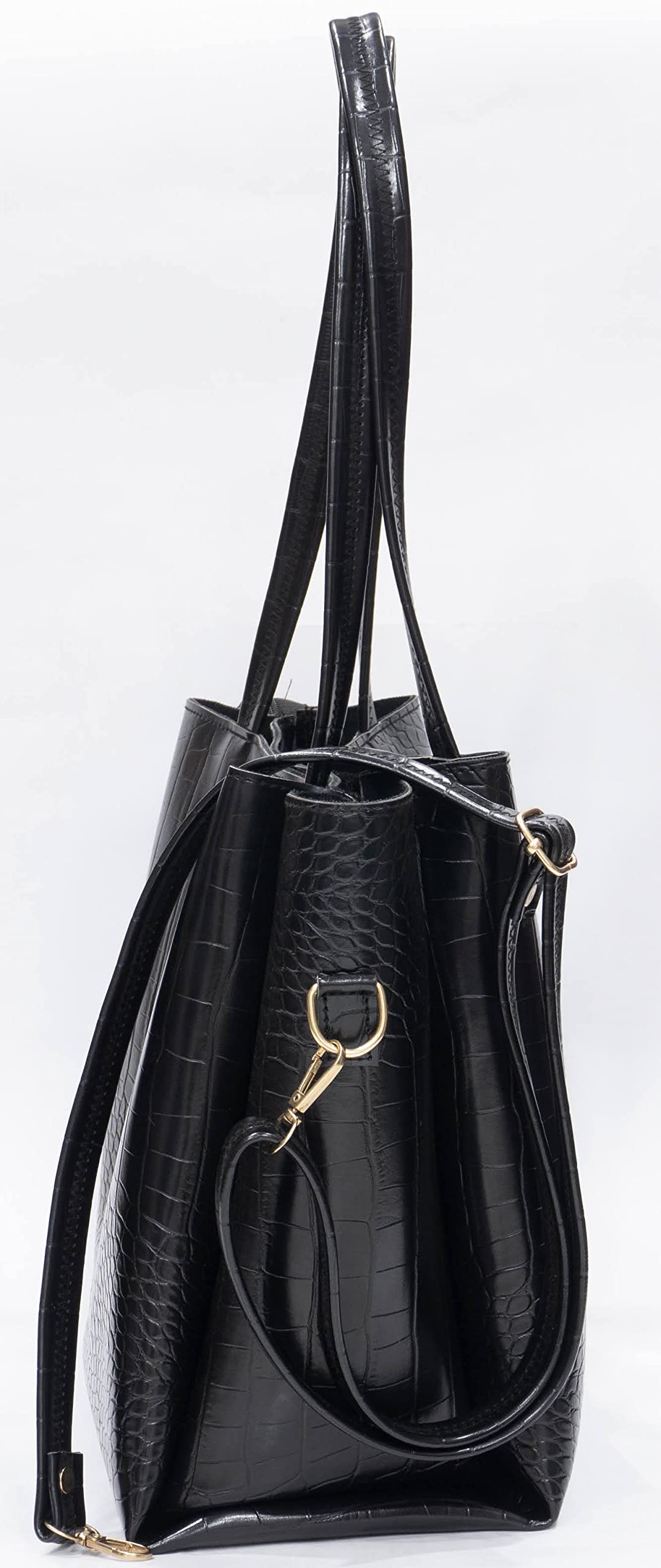 Carrylux Large Capacity Croco Pattern Tote Bags For Womens Big Purses And Handbags Ladies Big Shoulder Bag (Black)