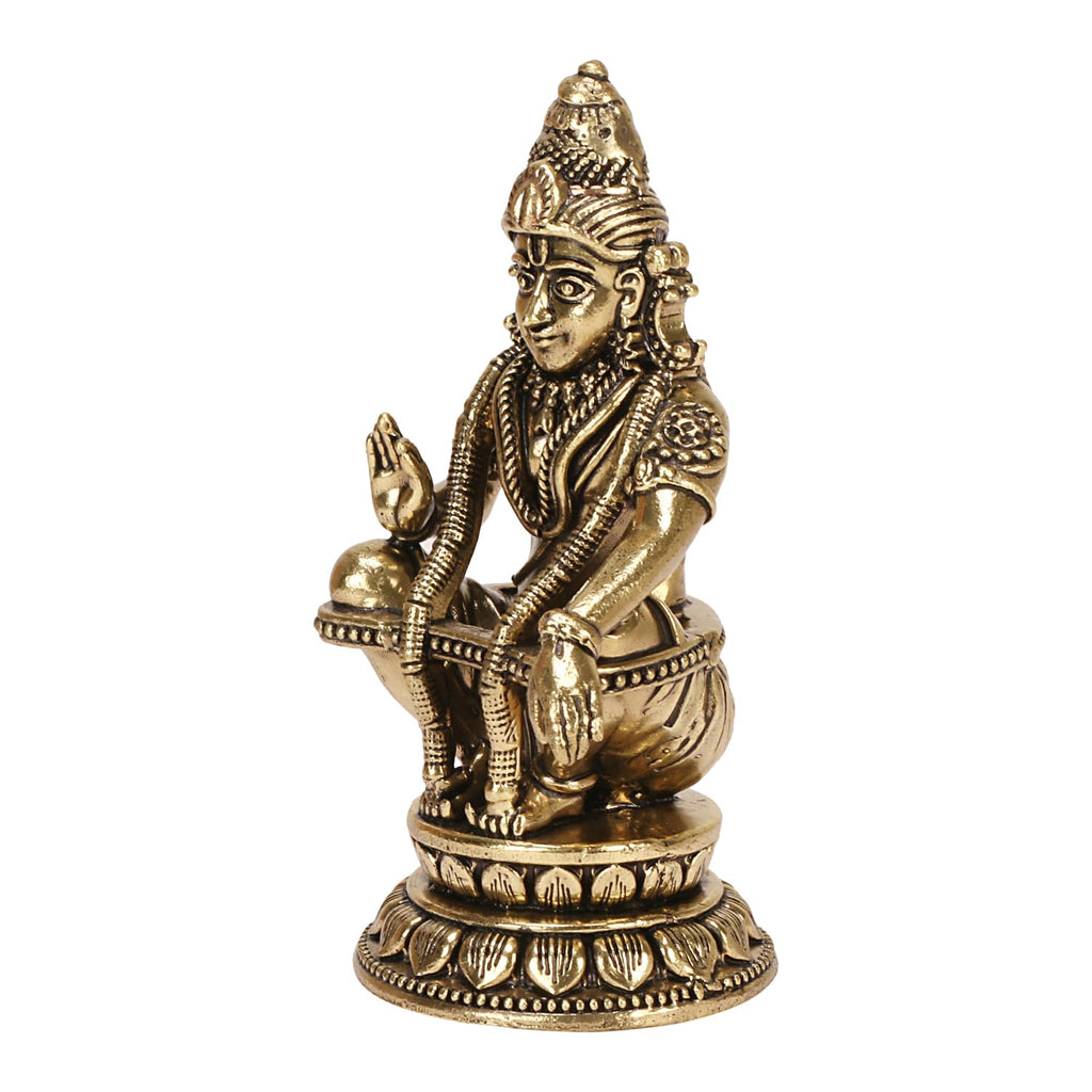 ARTVARKO Brass Lord Ayyappan Ayyappa Sabarimala Swamy Statue Idol Sculpture Blessing for Puja 4 Inch