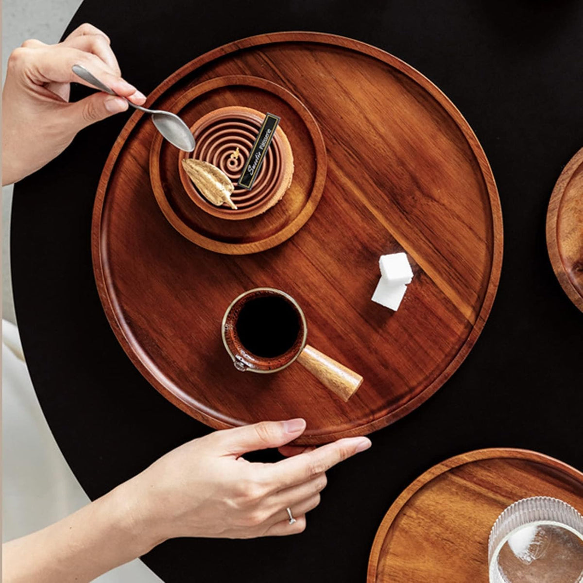 SYSI HOME Wooden Round Serving Tray for Home | Decorative Kitchen & Dining Table Tray | The Perfect Tray for Coffee Table and Home Decor
