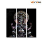 VIBECRAFTS 3 Pieces Sculpture Shree Ganesha Canvas Wall Painting Fitted With Wooden Frame For Home | Office | Living Room | Gifts (PTVC3Pcs1_9566)