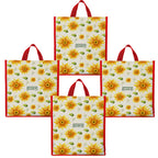 DOUBLE R BAGS Unisex Big Eco Cotton Canvas Shopping Bag for Grocery, Milk, Fruits & Vegetables | Reusable Tote with Reinforced Handles | Sunflower Print, 34x9.5x39.5 cm, 1 Compartment (Pack of 4)
