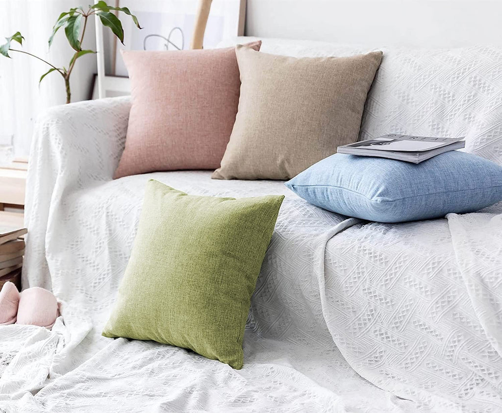 Khooti Decorative Jute Square Cushion Cover Throw Pillow Cover for Living Room Couch Diwan Single Seater Sofa, Modern Boho Medium 16 x 16 Inches / 40 x 40 cm (Colour - Apple Green)(Set of 1 piece)