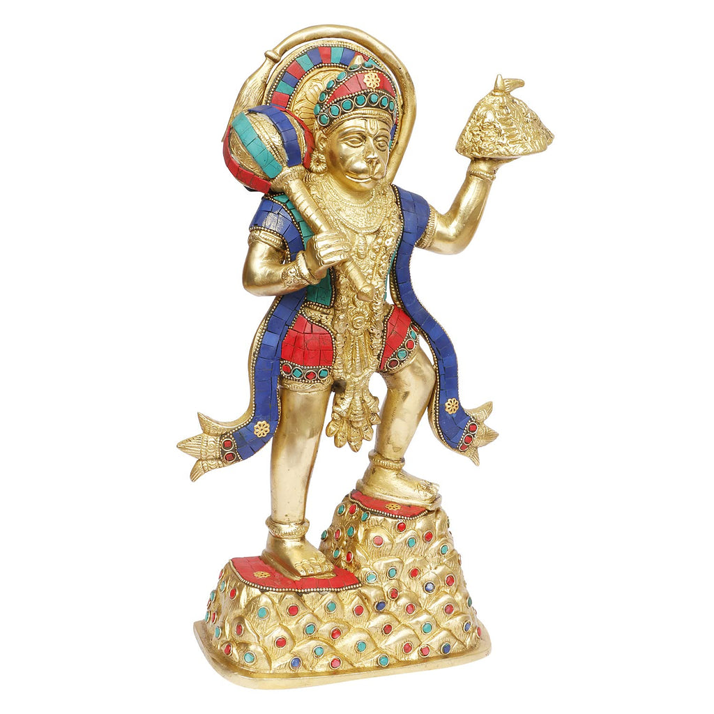ARTVARKO Hanuman ji Idol with Gandhmardn Hill Brass Bajrang Bali Sankat Mochan Dronagiri Sumeru Hill for Home Decor Office Entrance Temple Mandir Pooja Puja 14.5 Inch