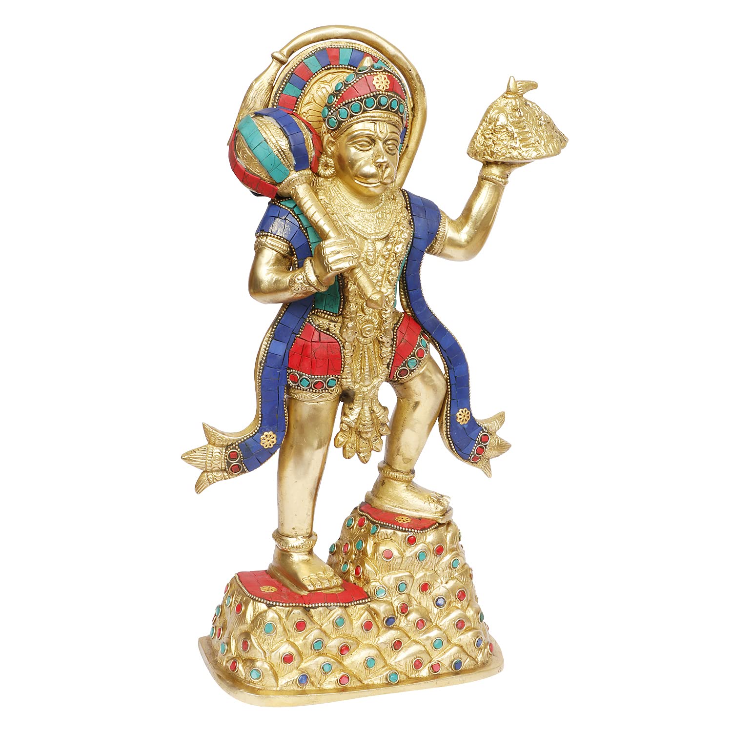 ARTVARKO Hanuman ji Idol with Gandhmardn Hill Brass Bajrang Bali Sankat Mochan Dronagiri Sumeru Hill for Home Decor Office Entrance Temple Mandir Pooja Puja 14.5 Inch