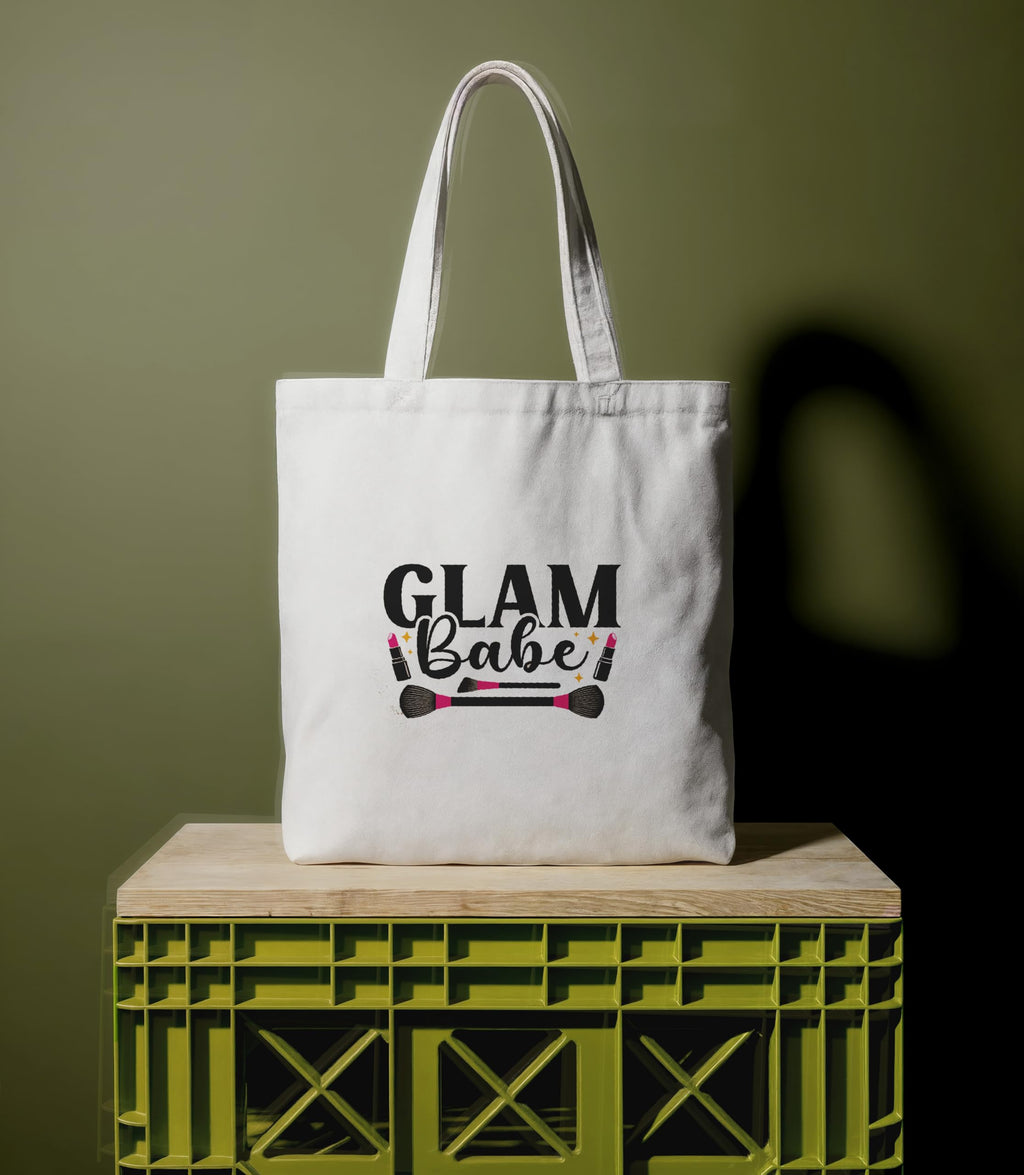 Reusable Cotton Fabric Glam Babe Makeup Print Tote Bag Ideal for Travel Shopping College & Office Use