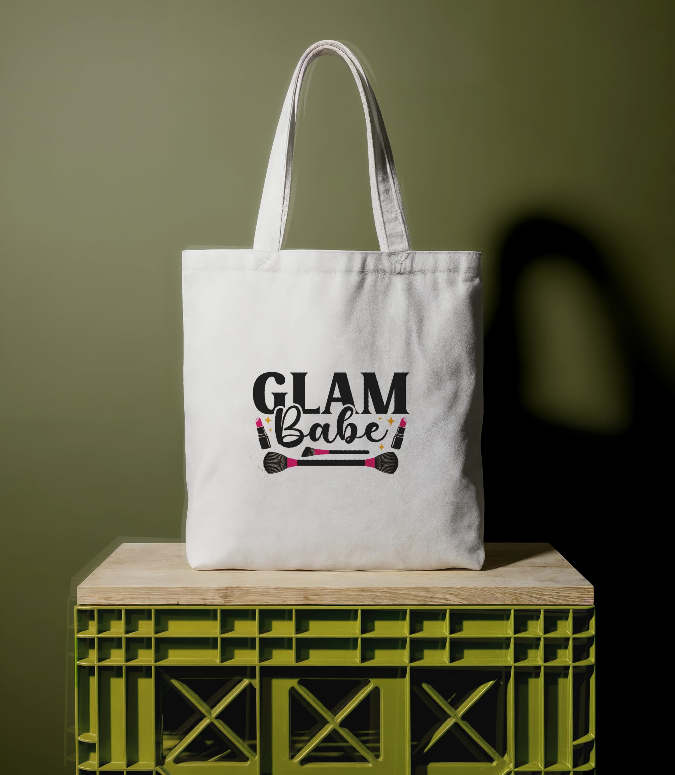 Reusable Cotton Fabric Glam Babe Makeup Print Tote Bag Ideal for Travel Shopping College & Office Use
