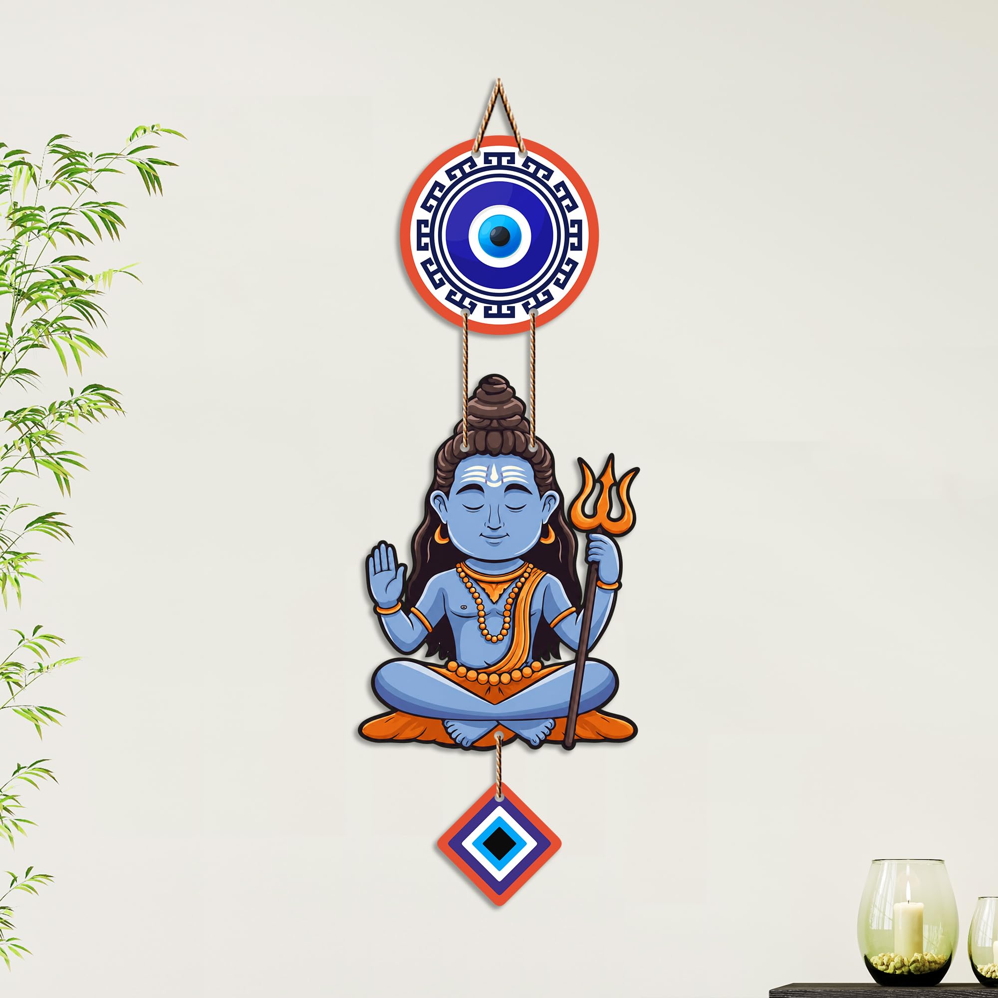 Artvibes Meditating Lord Shiva Evil Eye Wall Hanging for Home Temple | Spiritual MDF Wall Decor | Vastu Art for Living Room | Bedroom | Office & Meditation Space | Gift Item (WH_8588N)