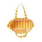 AQVA Striped Beach/Pool Cotton Tote Bag for Women with 4 Outer Pockets | Large Capacity | Stylish Multipurpose Handbag | Resuable Shoulder Bag for for Office, Travel, Beach & Work (Mustard)