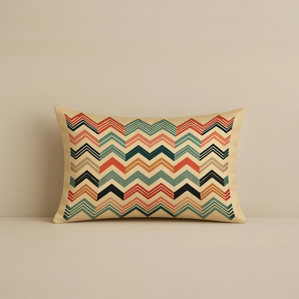 STITCHNEST Printed Satin Cushion Covers Colorful Parrot with Botanical & Geometric Chevron Design, 12x18 Inch, Pack of 2 for Artistic, Playful & Boho Home Styling
