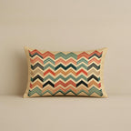 STITCHNEST Printed Satin Cushion Covers Colorful Parrot with Botanical & Geometric Chevron Design, 12x18 Inch, Pack of 2 for Artistic, Playful & Boho Home Styling