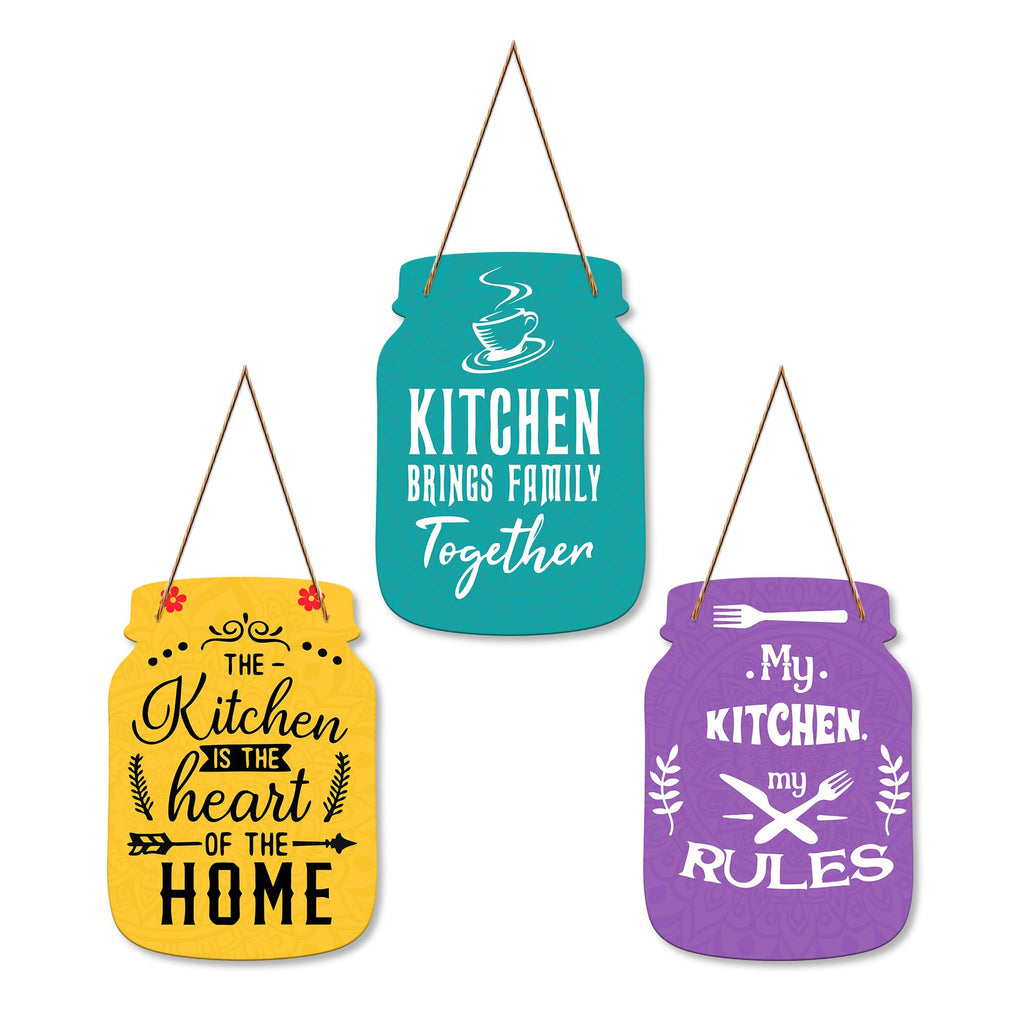 Artvibes Kitchen Brings Family Together Quote Decorative Wall Hanging Decoration item for Kitchen | Home Decor | Quotes Decor Item | Family Quotes Wall Art | Wall Poster | Gifts (WH_8902N), Set of 3