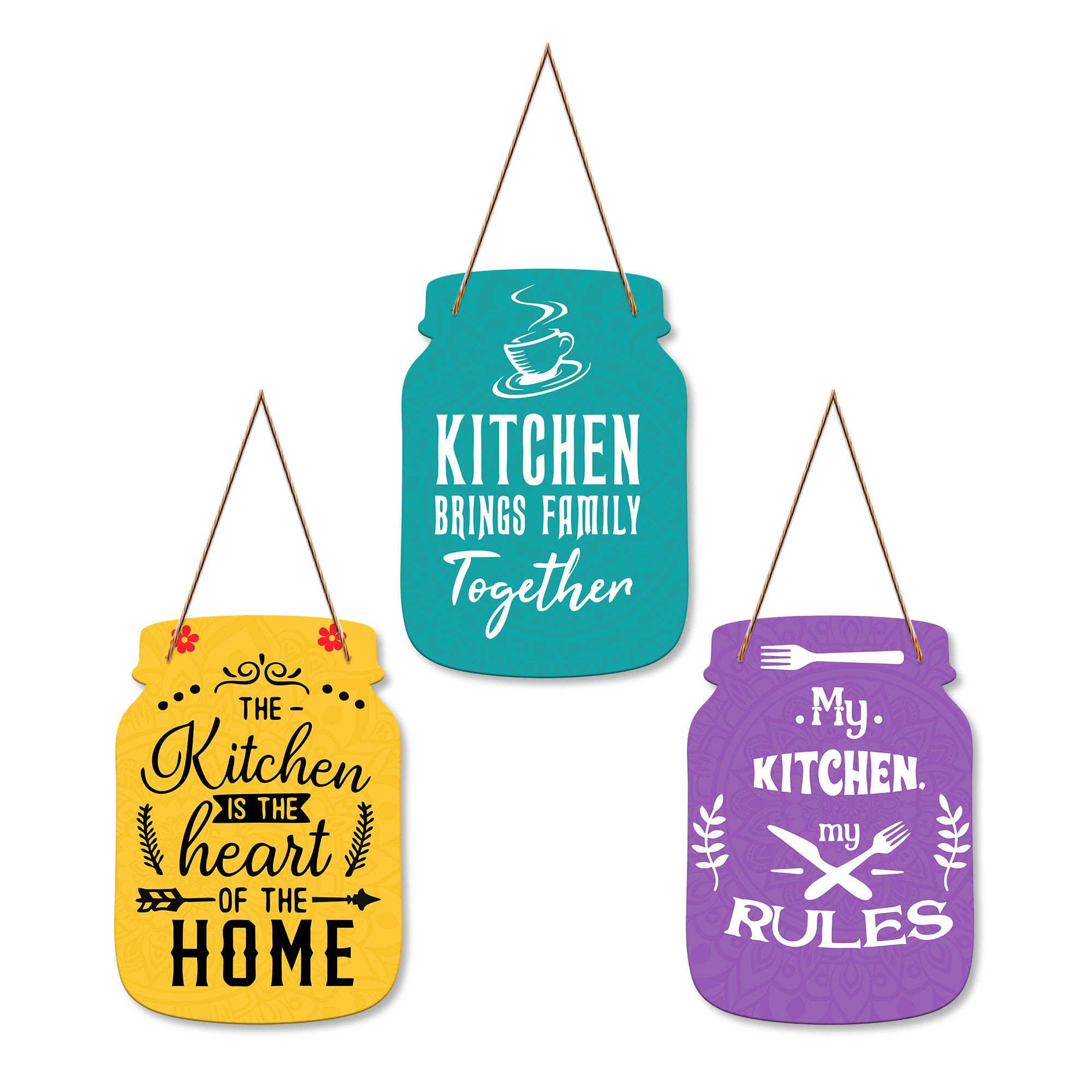 Artvibes Kitchen Brings Family Together Quote Decorative Wall Hanging Decoration item for Kitchen | Home Decor | Quotes Decor Item | Family Quotes Wall Art | Wall Poster | Gifts (WH_8902N), Set of 3