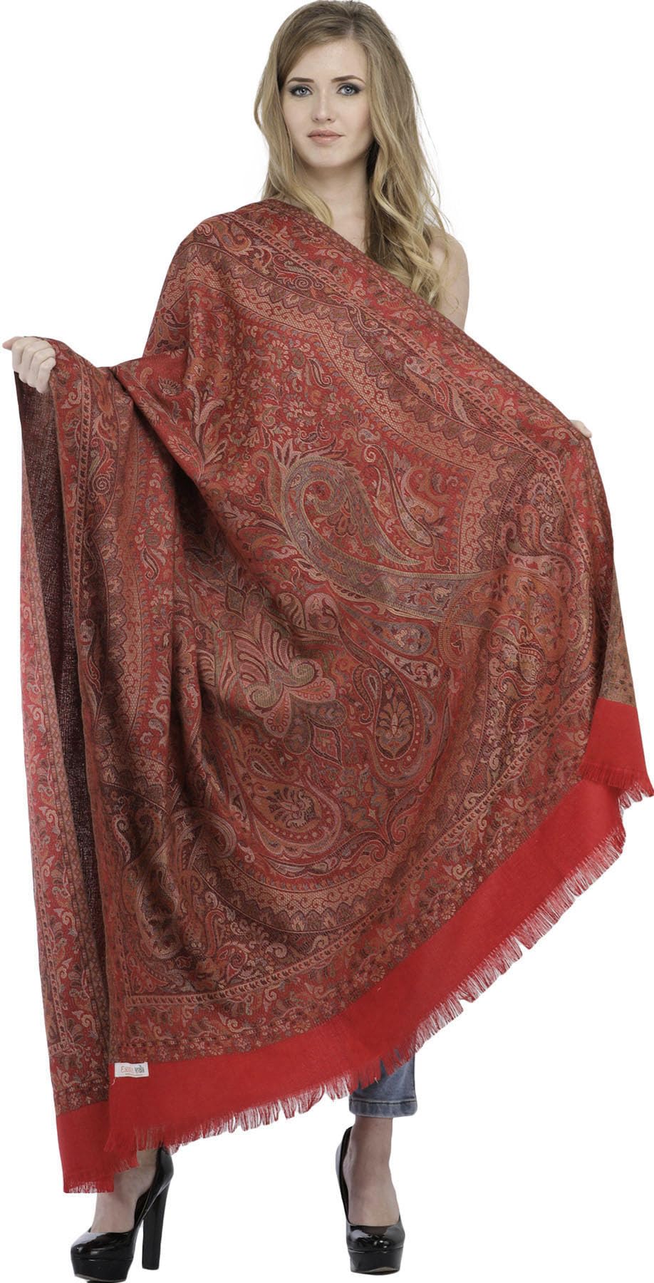 Exotic India Women's Shawl (SWL33-maroon_Multicoloured_Free Size)