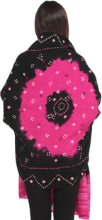 Exotic India Women's Bandhani Tie-Dye from Kutch with Embroidered Mirrors Pure Wool Shawl (SWG08--black-and-carmine)