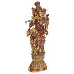 ARTVARKO Lord Murli Manohar Krishna Krishan Statue with Brass Inlay Handwork Murti Gift & Home Décor Big Size- Height 29 Inches
