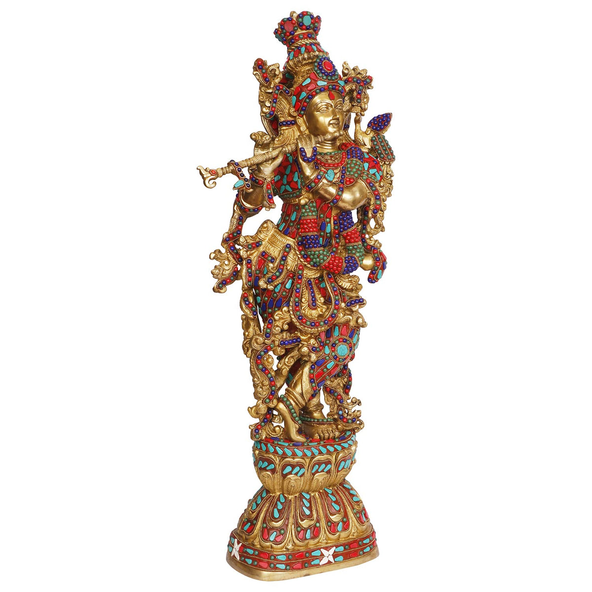 ARTVARKO Lord Murli Manohar Krishna Krishan Statue with Brass Inlay Handwork Murti Gift & Home Décor Big Size- Height 29 Inches
