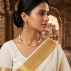 JFL - Jewellery for Less Fancy Tricolour Handmade Pearls and Beaded Necklace Set for Women & Girls | Independence Day & Republic Day Jewellery | Fashion Necklace with Matching Earrings
