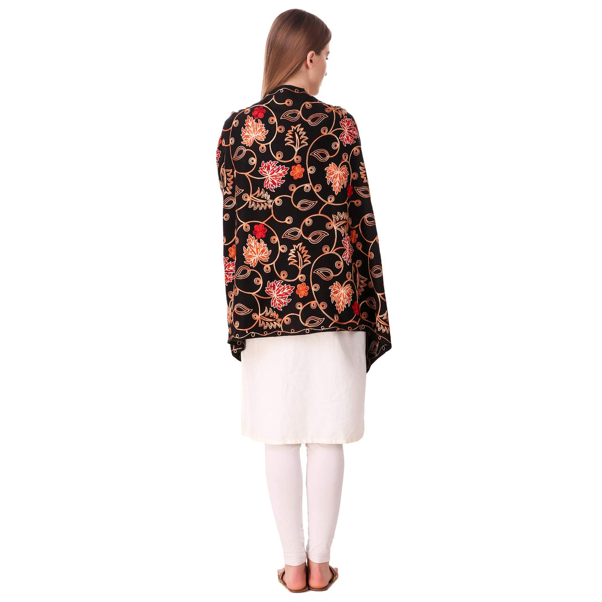 BRAVEZI Women's Woolen Kashmiri Emboridered Shawl (BZST5553, Black, Free Size)