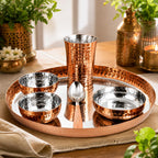 Limetro Steel Dinner Set (Tree) (3, Copper Coated, Set of 6- Serves 1)