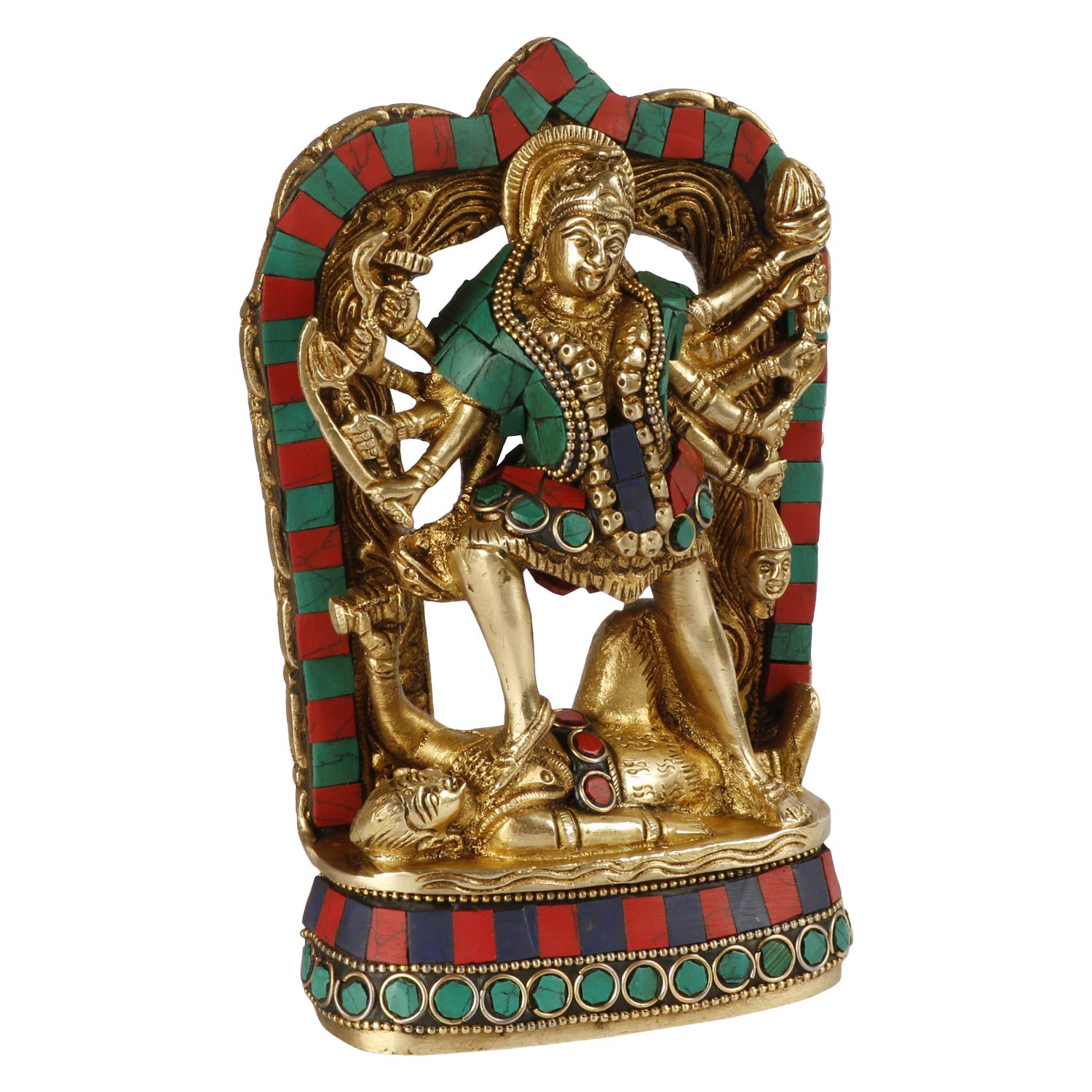 ARTVARKO Kali Maa Murti Brass Maha Kali Ten Legs Mahakali Kalika Maa Statue Idol Puja Murti Decor 4.5x6 Inches