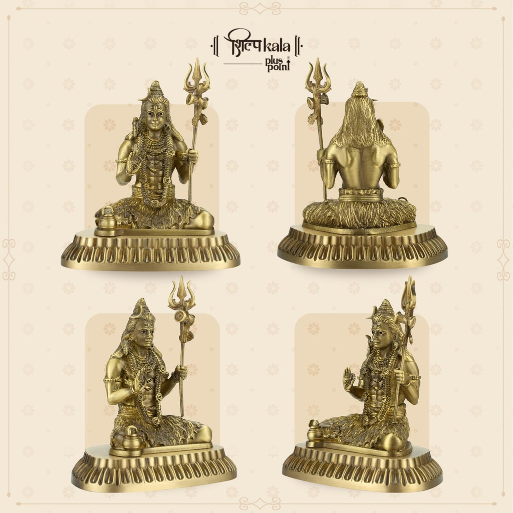Shilpkala Brass Mahadev Murti with Trishul & Damru - Fine Detailing & Antique Finish, Murti for Mandir, Livingroom, Office Table, Best for Gifting, (2.8 Inch, Coffee Antique)