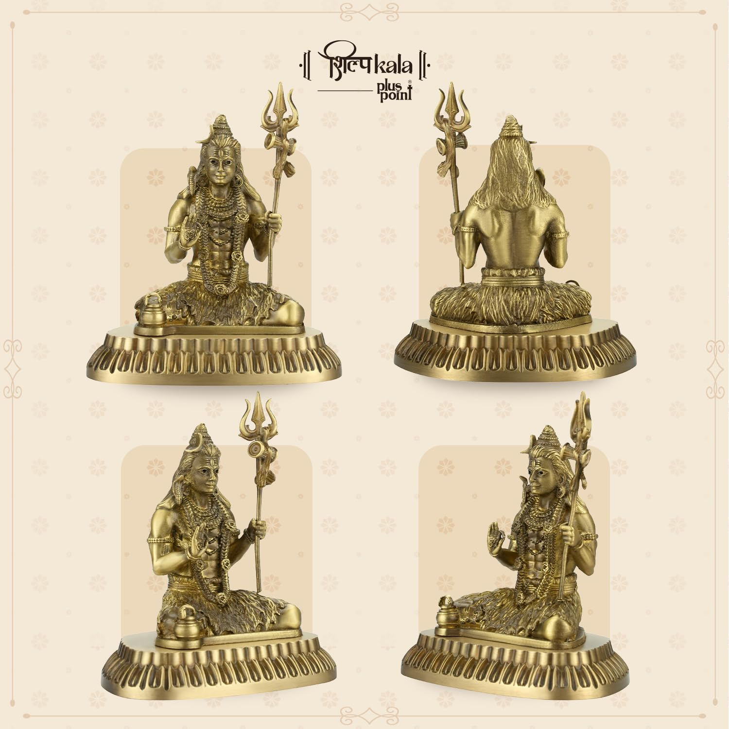 Shilpkala Brass Mahadev Murti with Trishul & Damru - Fine Detailing & Antique Finish, Murti for Mandir, Livingroom, Office Table, Best for Gifting, (3.5 Inch, Coffee Antique)