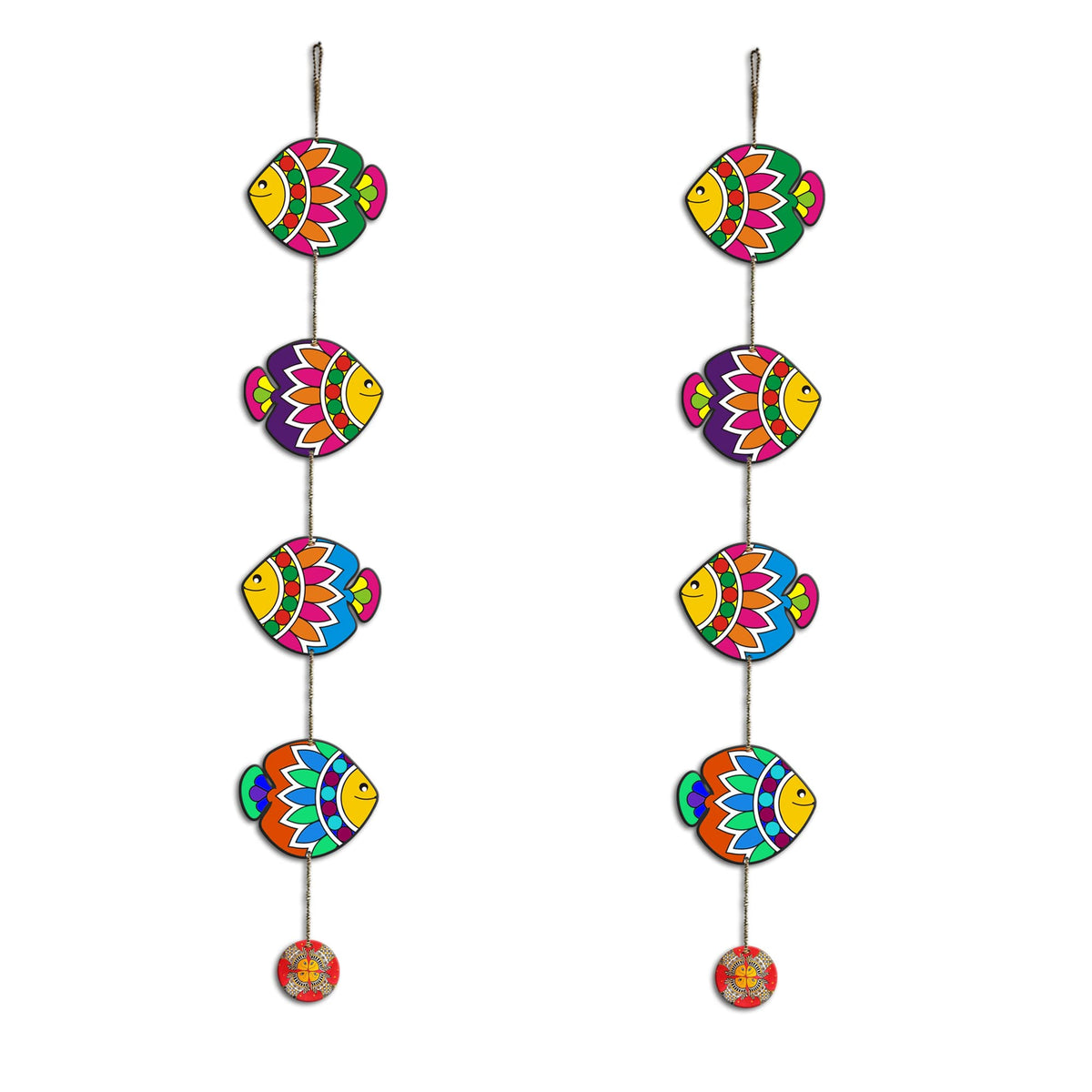 Artvibes Colorful Artistic Fish Decorative Wall Hanging Ornaments | Living Room | Office | Wall Art Painting For Hall | Graphic Artwork | Aesthetic Wooden Decor | Ideal Gifts (WH_5217N), Set of 2