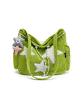 SRKSPYFD Green Corduroy Tote Bag for College Girls with Star Pendant, 12.6 Plush Shoulder Bag for Daily Commute and Shopping