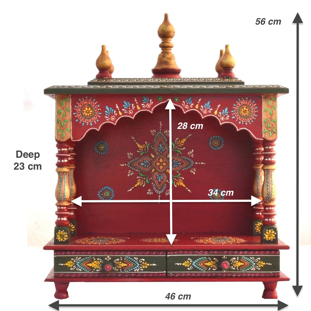 Jodhpur Handicrafts Wood Home Temple (46 x 23x 56 cm, Red)