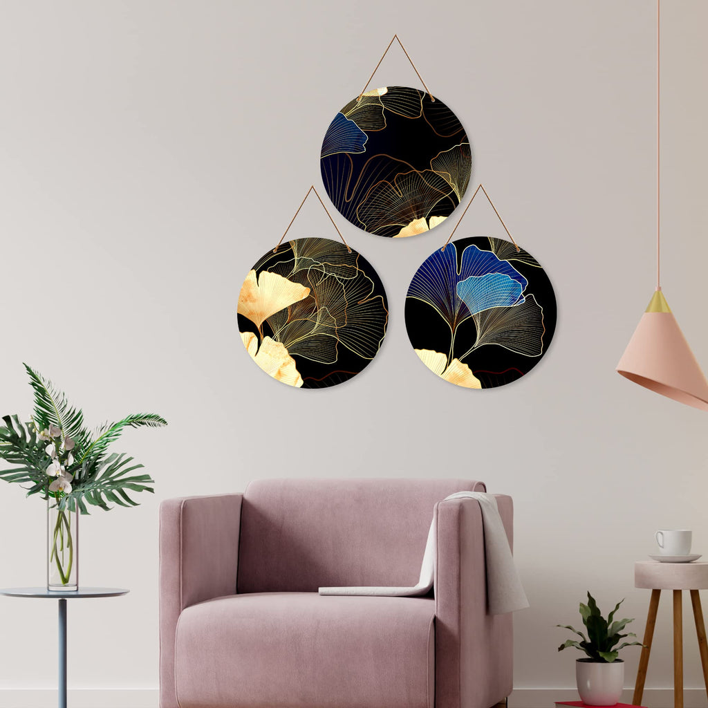 Artvibes Flower Art Round Botanical Decorative Wall Hanging Ornaments | Living Room | Office | Wall Art Painting For Hall | Graphic Artwork | Wall Illustrations | Gift Items (WH_4210N), Set of 3