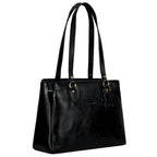 Richsign Leather Accessories Full-Grain Natural Leather Top-Handle Satchel Handbags & Shoulder Tote Bags For Women (Dimension- L-13 X H-10 X W- 5 Inch, Weight- 0.8kg / 800g (Black)