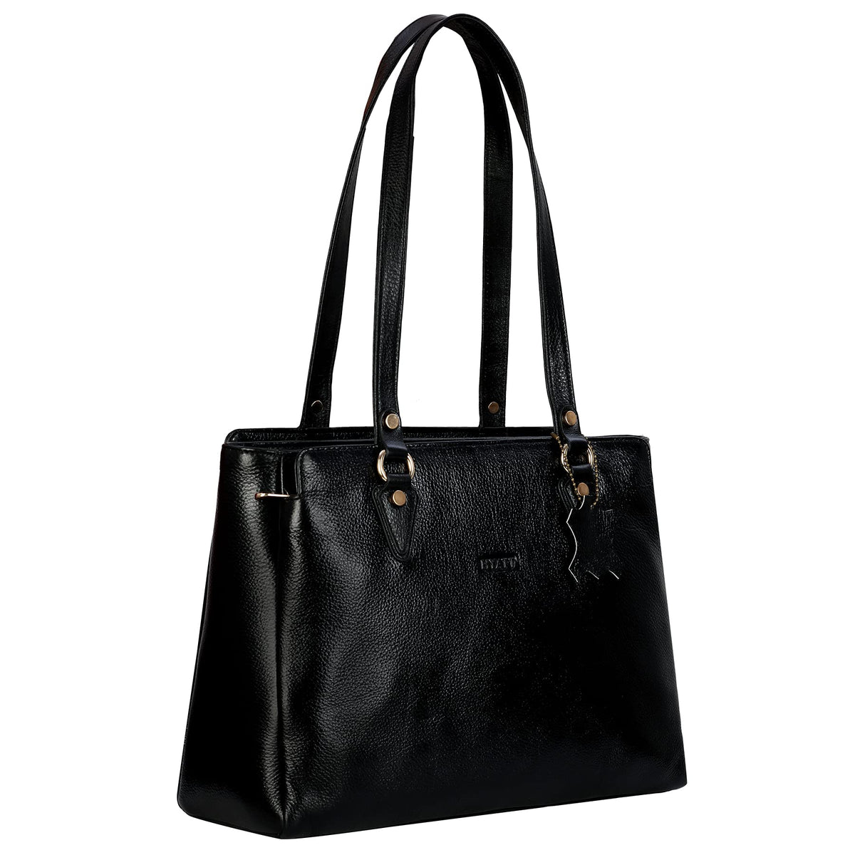 Richsign Leather Accessories Full-Grain Natural Leather Top-Handle Satchel Handbags & Shoulder Tote Bags For Women (Dimension- L-13 X H-10 X W- 5 Inch, Weight- 0.8kg / 800g (Black)