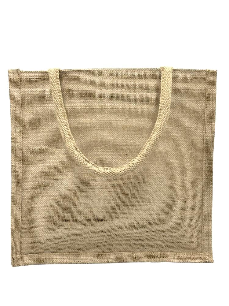 JUTEKA Printed Eco Friendly Jute Bag with Zipper Closure and Premium Cotton Handles for Lunch, Grocery, Tiffin, Office, Shopping