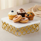 DSH Metal Cake Stand Gold and White 10 Inch Multipurpose Display Stand for Birthday and Wedding Party Suitable for 2 Pound Cake.