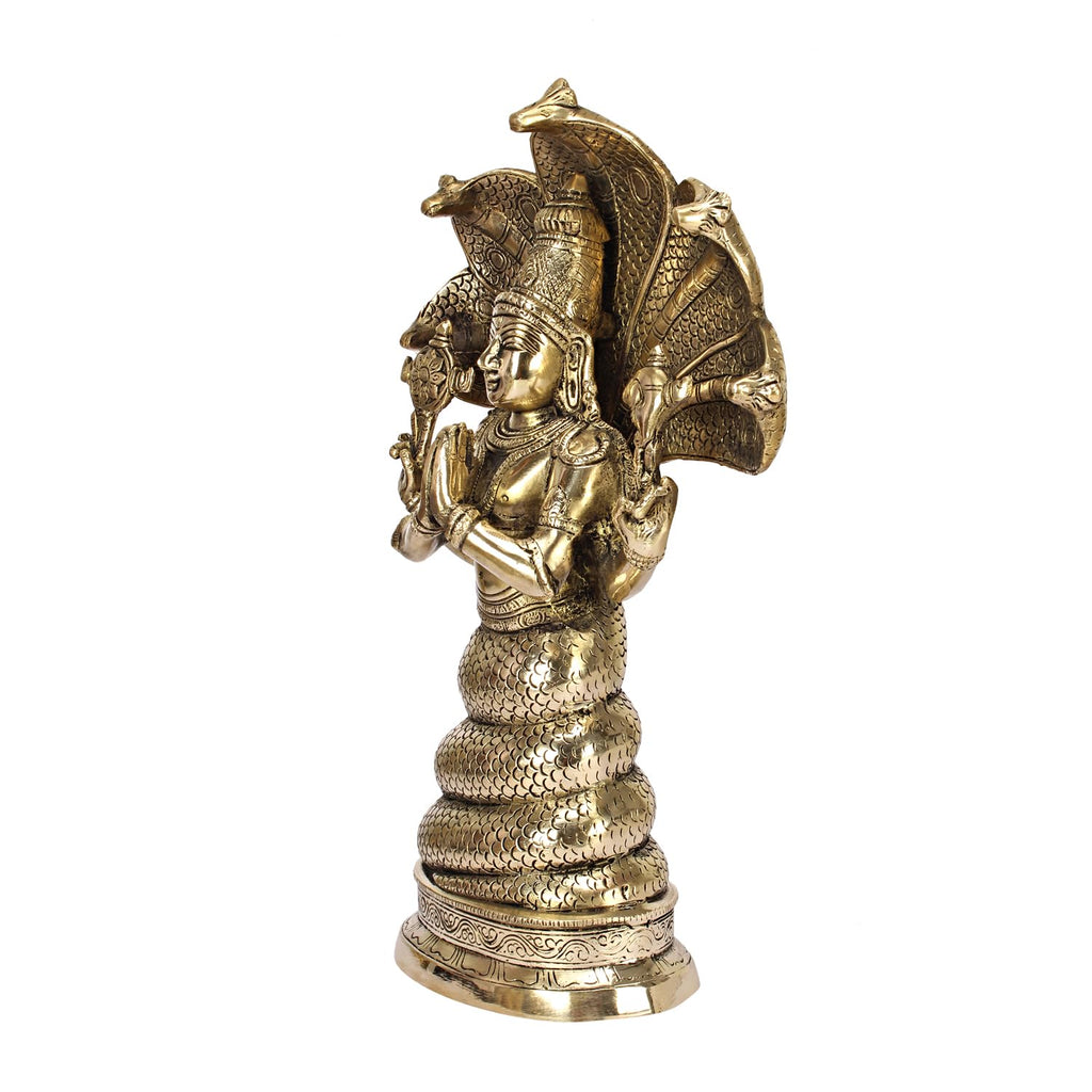 ARTVARKO Brass Serpent Snake Goddess Nag Kanya Naag Mansa Devi Handmade Patanjali Idol Murti Sculpture Statue Good Luck Charm 15 Inches