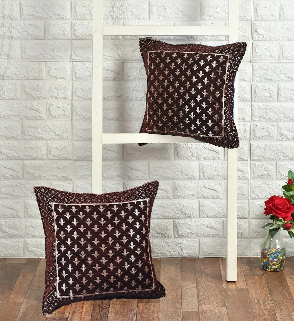 DECOMIZER Jacquard Geomteric Cushion Covers 16 Inch X 16 Inch Set Of 2 Ethnic Motifs 240 TC Cushion Covers,Design- Star,Color- Coffee