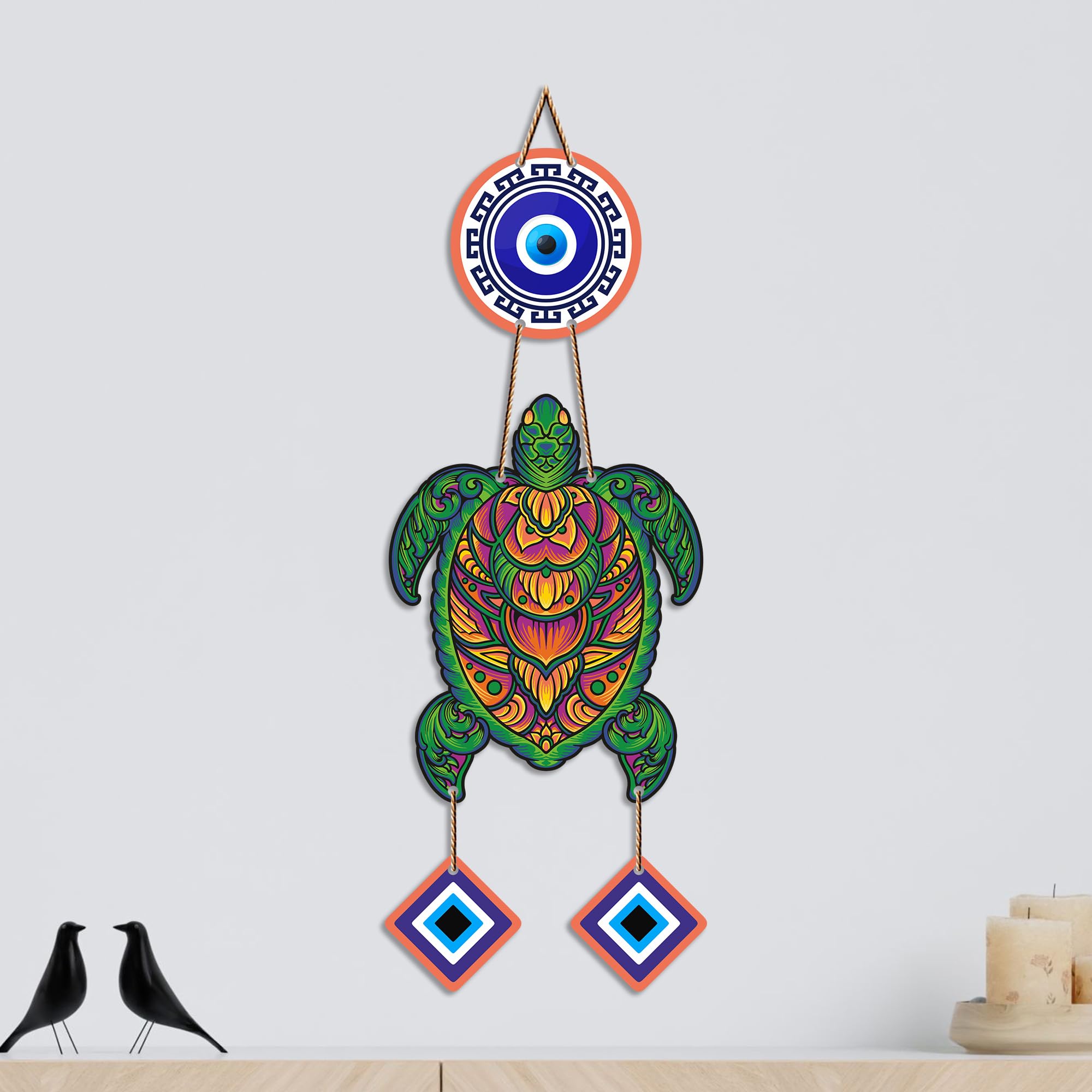 Artvibes Sea Turtle Evil Eye Wall Hanging for Home Entrance | Nazar Battu MDF Wall Decor | Lucky Vastu Wall Art for Living Room | Bedroom | Office | Balcony & Main Door | Unique Gift Item (WH_8539N)