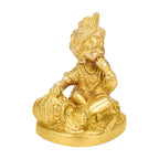 SVARUP Brass Bal Gopal Makhan Chor Idol in Gold Color Height 3.25 Inch
