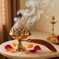 DSH Brass Loban Burner Home Purifying Dhoop Dani Bakhoor Holder Table Incense Burner with Wooden Handle for Home Decoration