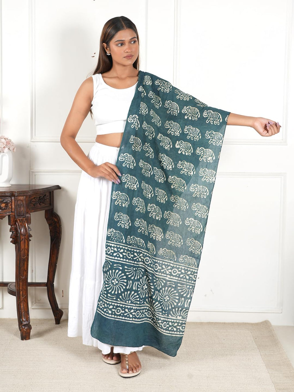 Gutthi Women's Cotton Stoles | Scarf Lightweight & Comfortable for All Seasons, Size (100X180 CM) (Green)