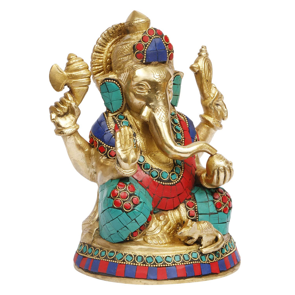 ARTVARKO Brass Ganesha Ganesh Idol for Home Office Success Entrance Decor Pooja Good Luck Gift 8 Inch