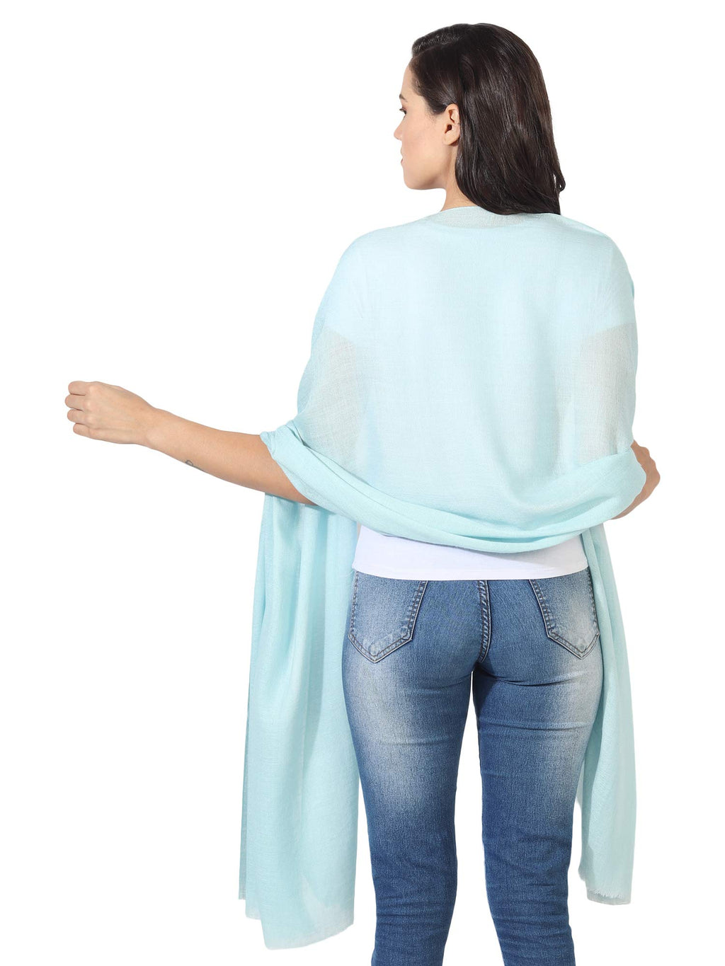 MUFFLY Fine Blended Ultra Soft & Warm Wool Silk Unisex Pashmina Shawl, Stole & Wrap with Hanger (Sky Blue)
