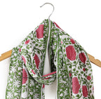 Ravaiyaa - Attitude is everything Hand Block Printed Cotton Long Stole Scarves Hijab Neck Wrap Scarf 71 X 21 Inch (Green Pink Floral)