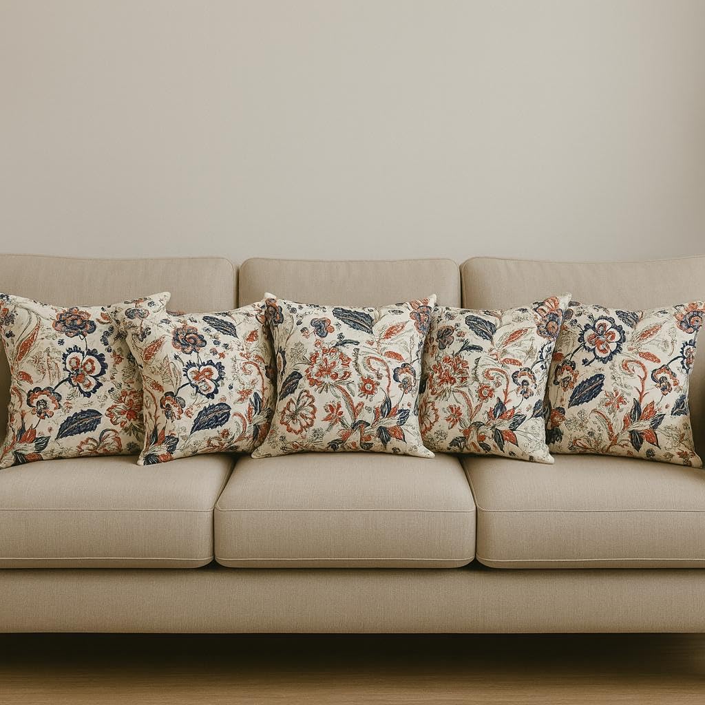 AMAZE ATTIRES Velvet Cushion Cover 16x16 Inch – Set of 1 Decorative Throw Pillow Covers for Sofa, Couch or Bed – Designer Printed Square Cushion Covers – Home Decor (Blue Red Floral)