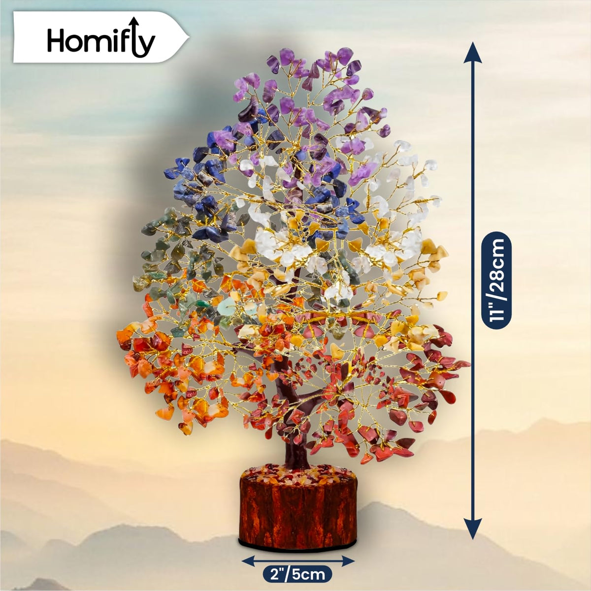 HOMIFLY 300 Beads Crystal Tree/7 Chakra Crystal Tree/Showpiece Good Luck and Positive Energy/Showpiece for Living Room/Natural Healing Gemstones Money Tree/Lucky Tree for Good Luck (Multicolor)