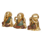 ARTVARKO Baby Laughing Buddha Statue Set of 3 Idol Brass with Inlay Handwork Home D?cor Table Showpiece Idol (5 Inches 4 Kg