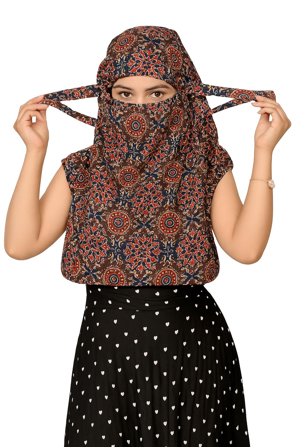 DEEPNYRA - LIVING STYLE Female Cotton Scarf Face Full Covering With Mask Head Hair Wrap Sun Protection For Women Printed Square All Season Wear (BLUECARRY)