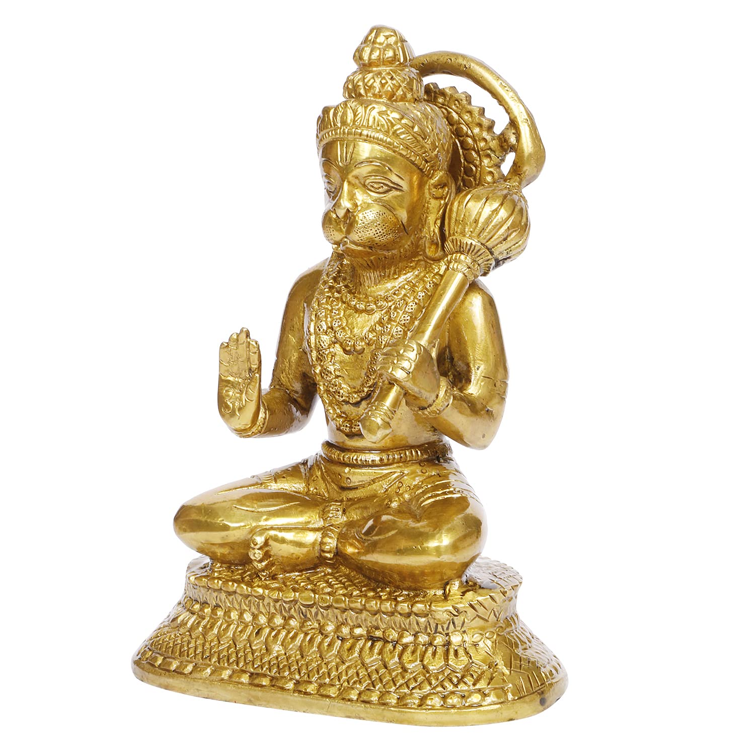 ARTVARKO Brass Lord Hanuman Murti for Home Puja Blessing Posture Idol Bajrangbali with Gada Statue for Pooja Gift Living Room Mandir Height 7 Inches