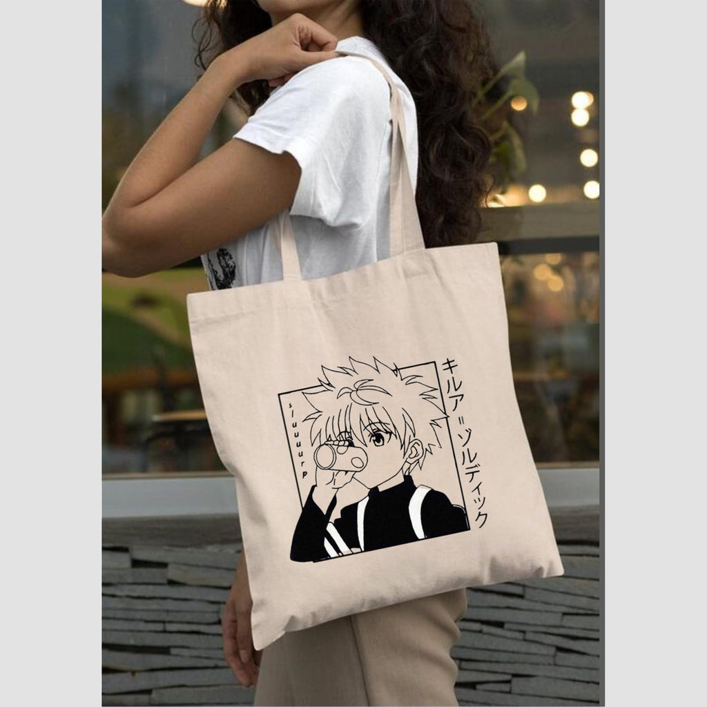 Peach Blossom Printed Cotton Zipper Tote Bags | CBAG - WHT-ANIME TIN